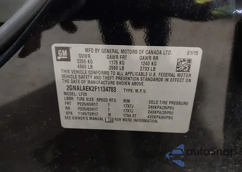 2015 Chevrolet Equinox Ls z USA, uszkodzony, nr VIN 2GNALAEK2F1134783